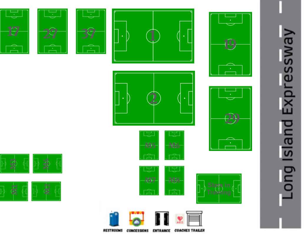 Tentative Spring 2026 Sachem Soccer Park field layout